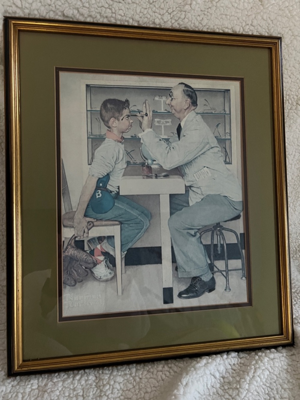 NORMAN ROCKWELL 1956 Print Collector Piece, green, Wood Framed, optometrist